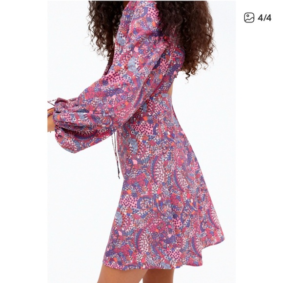 NWT For Love And Lemons Tonya long puff sleeve red Blue Mini Dress babydoll XS - Picture 9 of 13